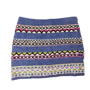 Nicole Miller Artelier Hand-Beaded Linen Mini Skirt – Size 6, Embroidered Detail